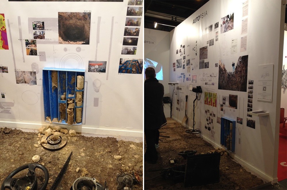 Autores: Profesores y alumnos del Máster de Proyectos Arquitectónicos Avanzados de la ETSAM Título: Autopsia Materiales: Instalación con muchos materiales. Dimensiones: Stand